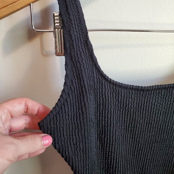 AERIE Ribbed Crinkle Scoop One Piece Swimsuit Full Coverage Black Women's XS - Picture 4 of 11